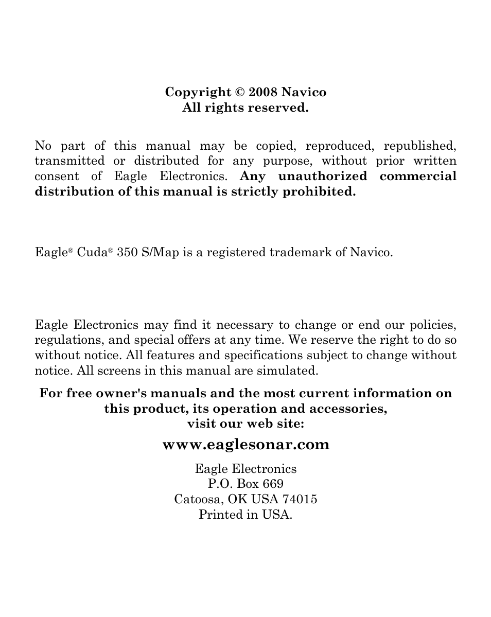 Eagle Electronics CUDA 350 S/MAP User Manual | Page 2 / 180