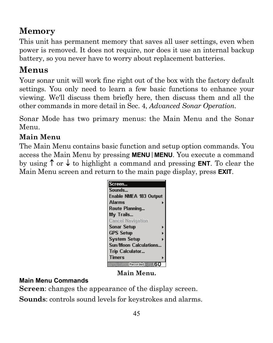 Menus | Eagle Electronics CUDA 350 S/MAP User Manual | Page 53 / 180