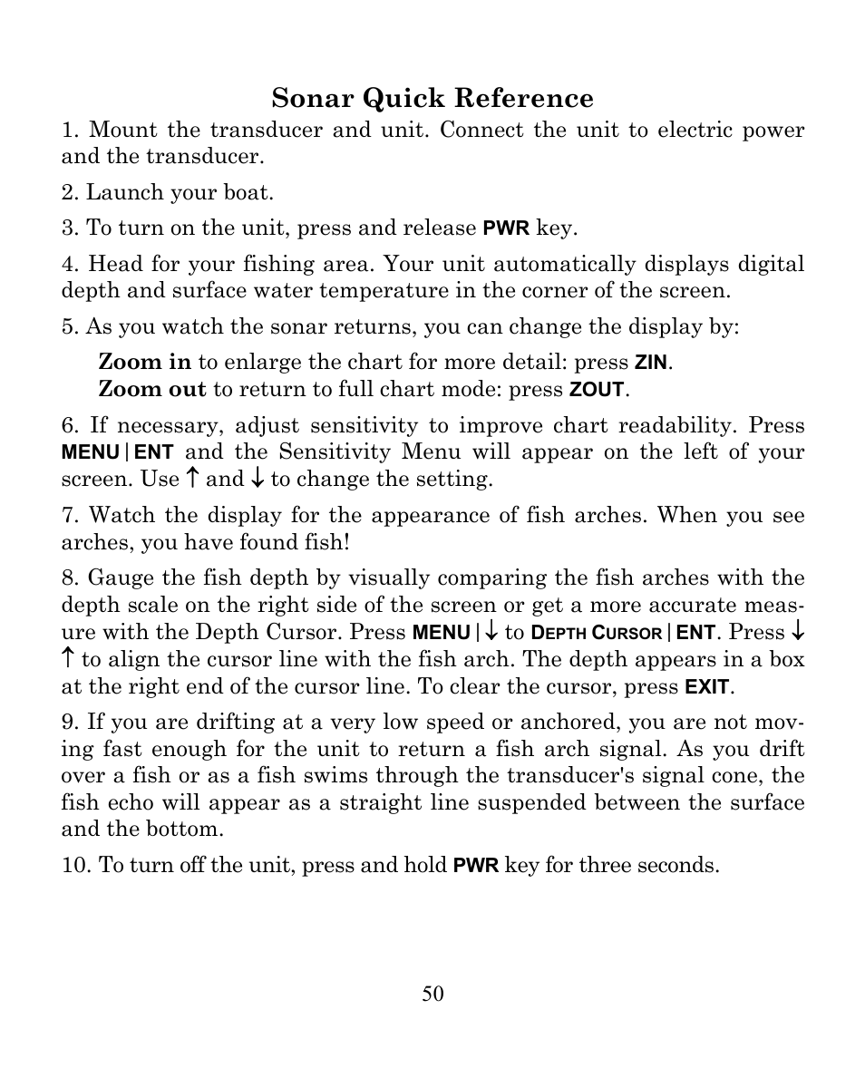 Sonar quick reference | Eagle Electronics CUDA 350 S/MAP User Manual | Page 58 / 180