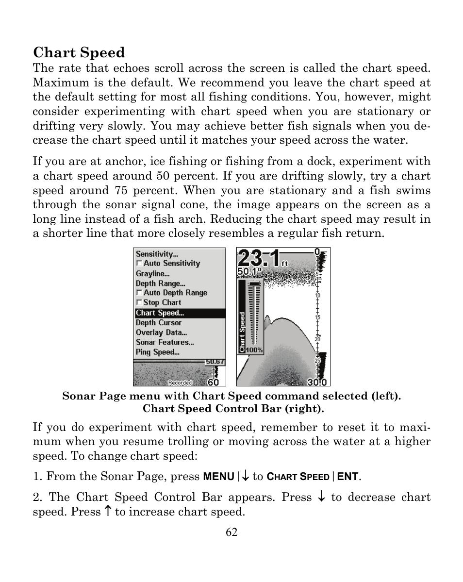 Chart speed | Eagle Electronics CUDA 350 S/MAP User Manual | Page 70 / 180