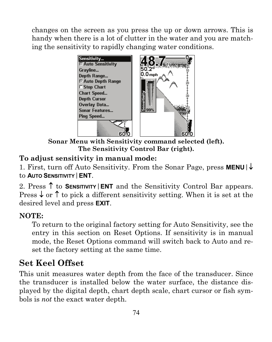 Set keel offset | Eagle Electronics CUDA 350 S/MAP User Manual | Page 82 / 180