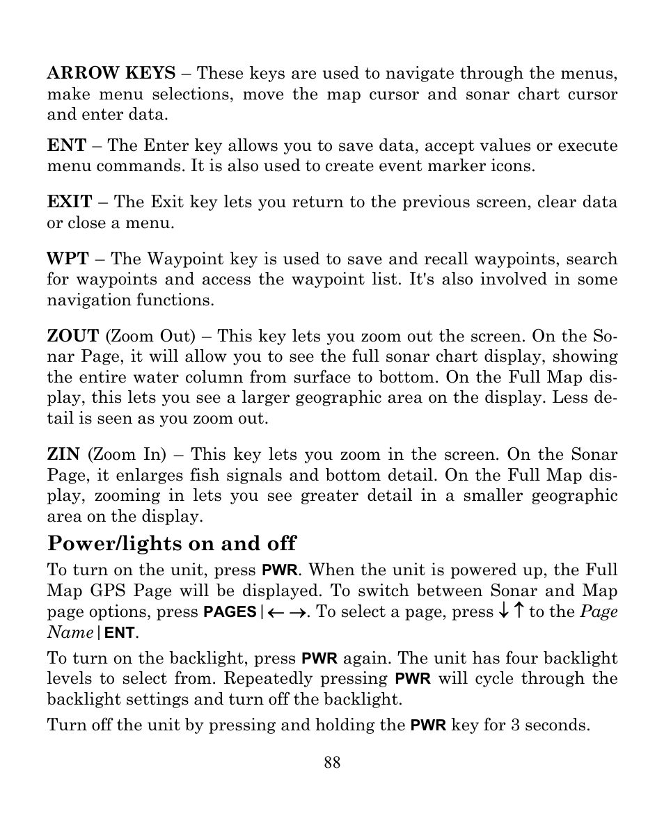 Power/lights on and off | Eagle Electronics CUDA 350 S/MAP User Manual | Page 96 / 180