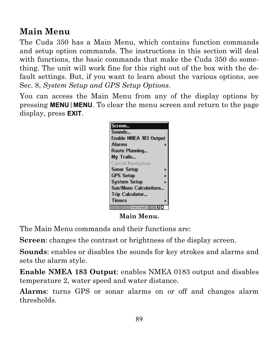 Main menu | Eagle Electronics CUDA 350 S/MAP User Manual | Page 97 / 180