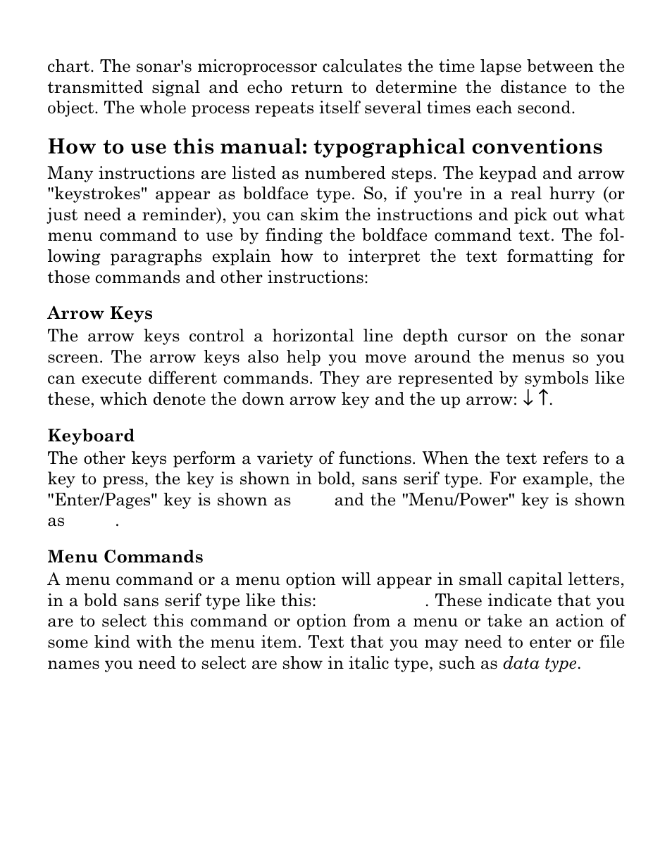 How to use this manual: typographical conventions | Eagle Electronics FISHEASY 320C User Manual | Page 10 / 104