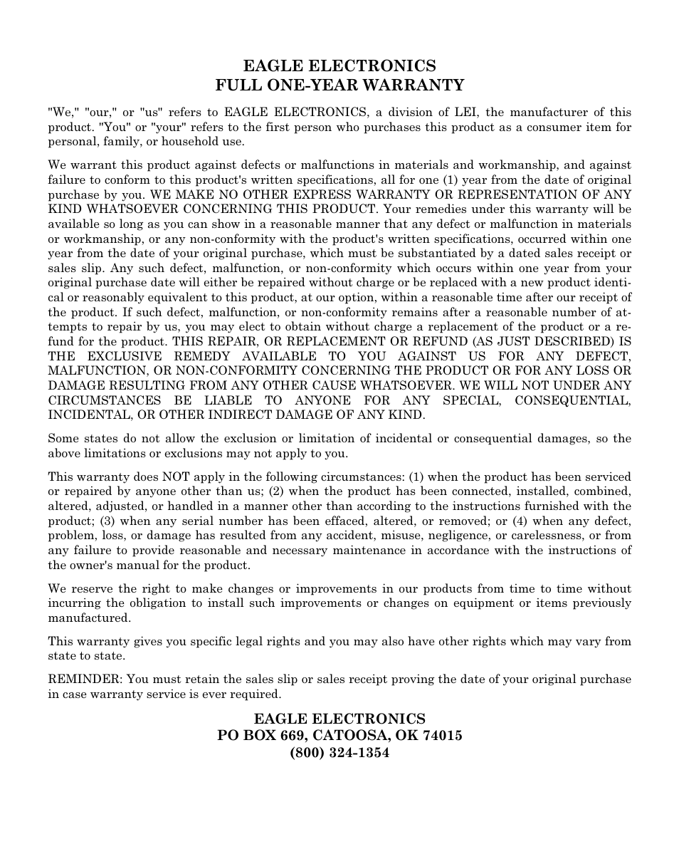 Eagle Electronics FISHEASY 320C User Manual | Page 101 / 104