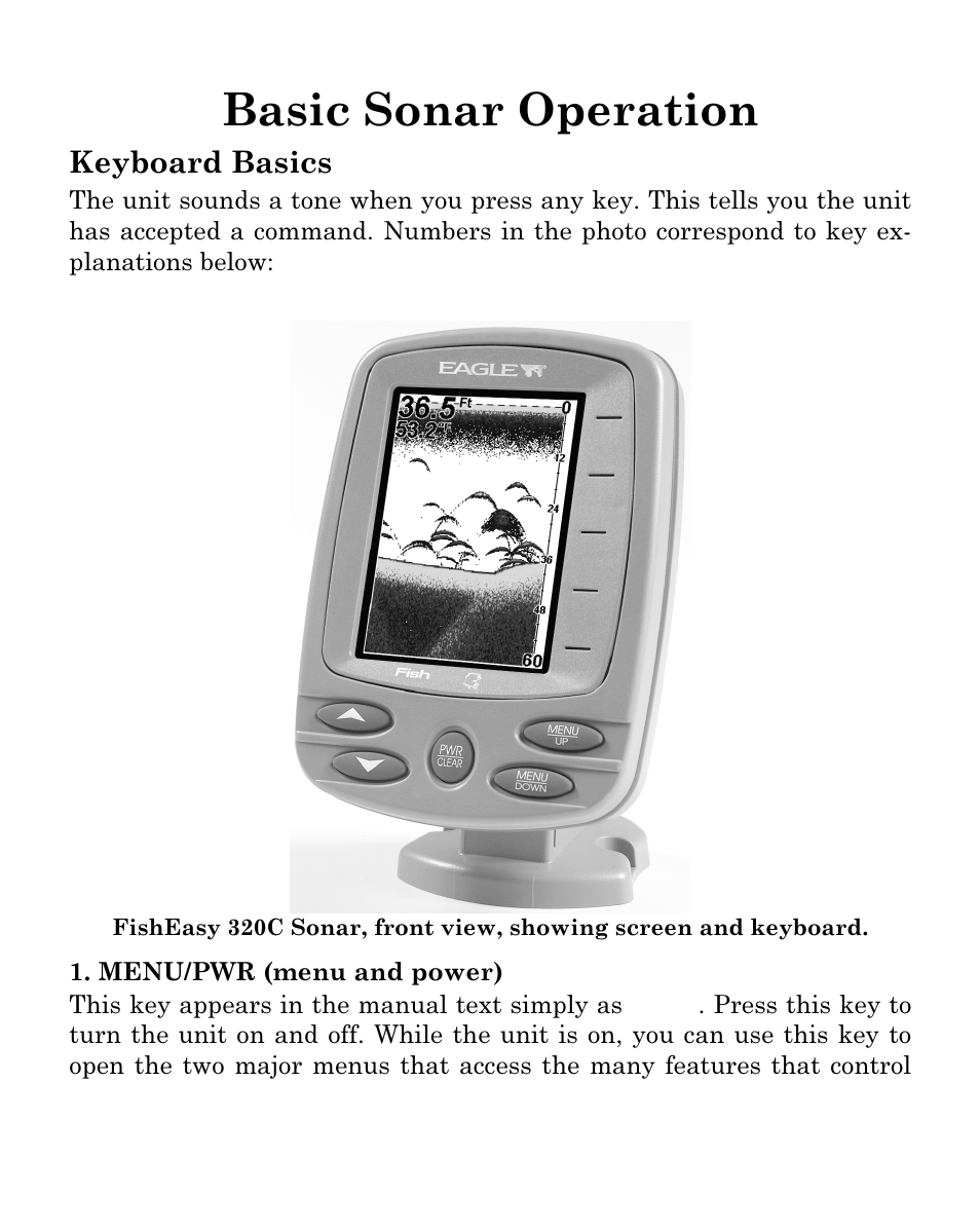 Basic sonar operation, Keyboard basics | Eagle Electronics FISHEASY 320C User Manual | Page 45 / 104