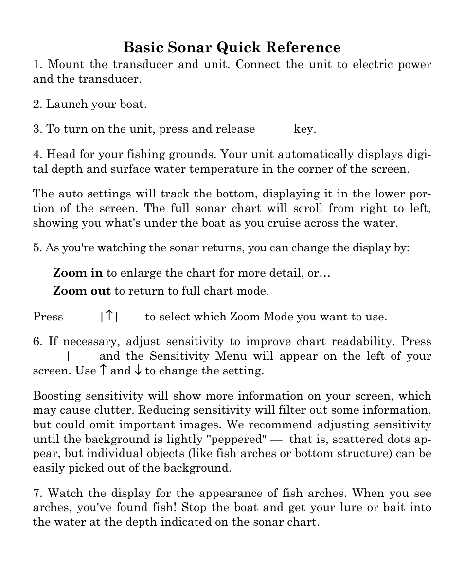 Basic sonar quick reference | Eagle Electronics FISHEASY 320C User Manual | Page 53 / 104