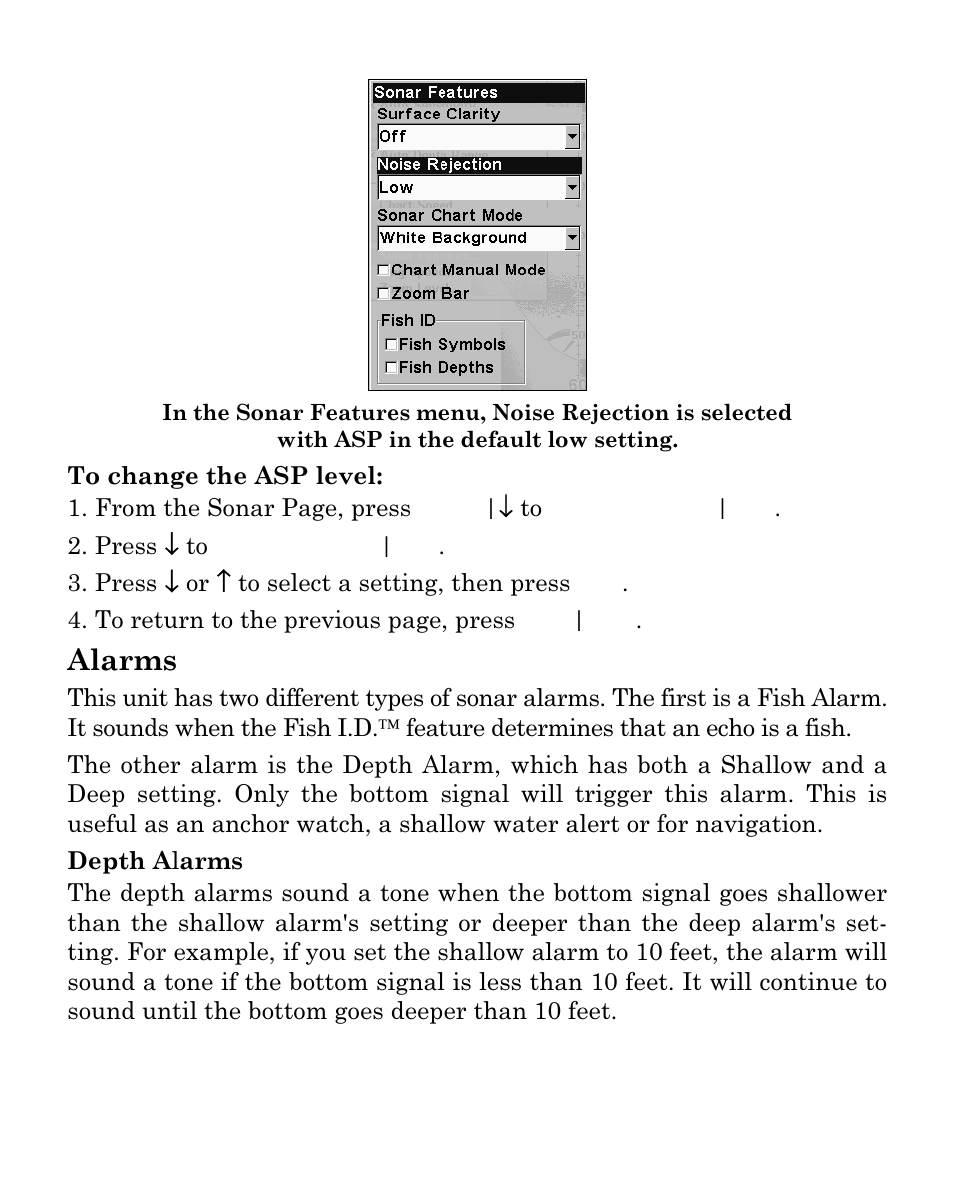 Alarms | Eagle Electronics FISHEASY 320C User Manual | Page 61 / 104