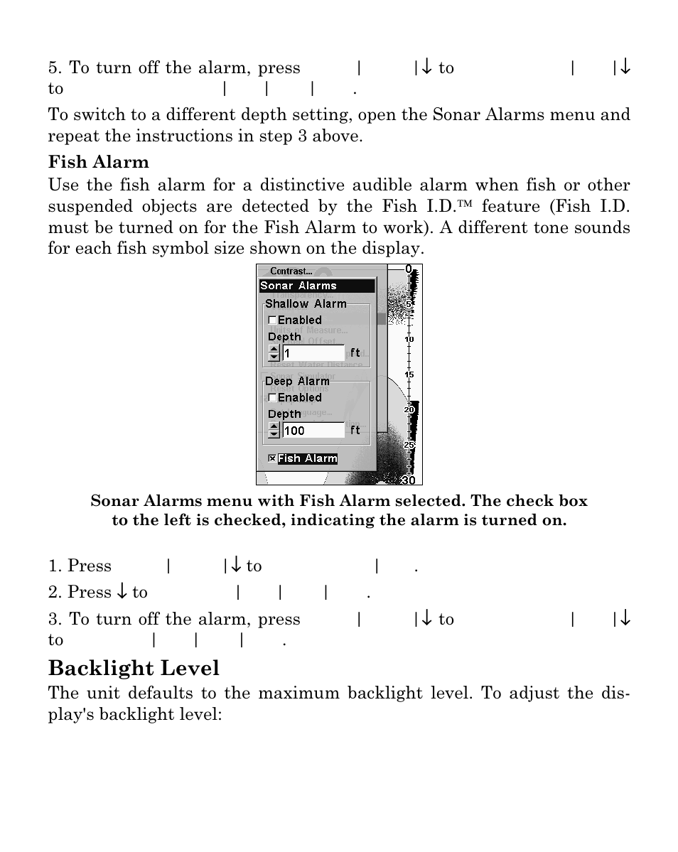 Backlight level | Eagle Electronics FISHEASY 320C User Manual | Page 63 / 104