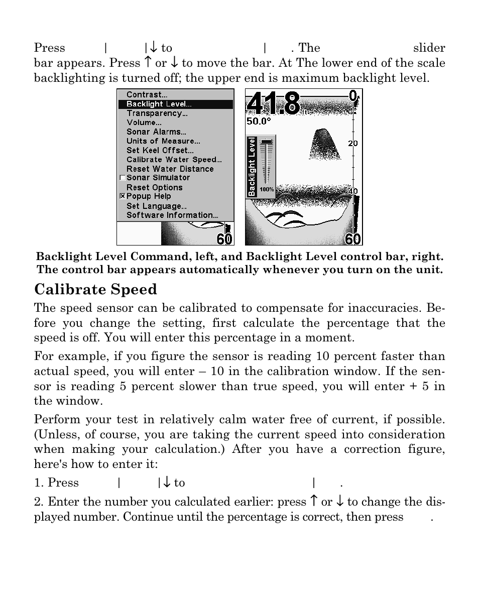 Calibrate speed | Eagle Electronics FISHEASY 320C User Manual | Page 64 / 104