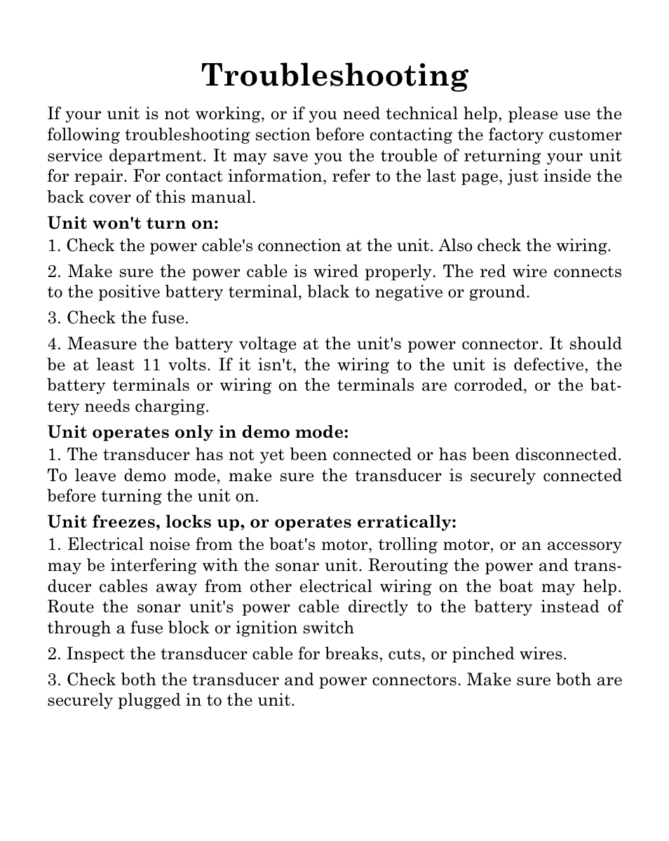 Troubleshooting | Eagle Electronics FISHEASY 320C User Manual | Page 95 / 104