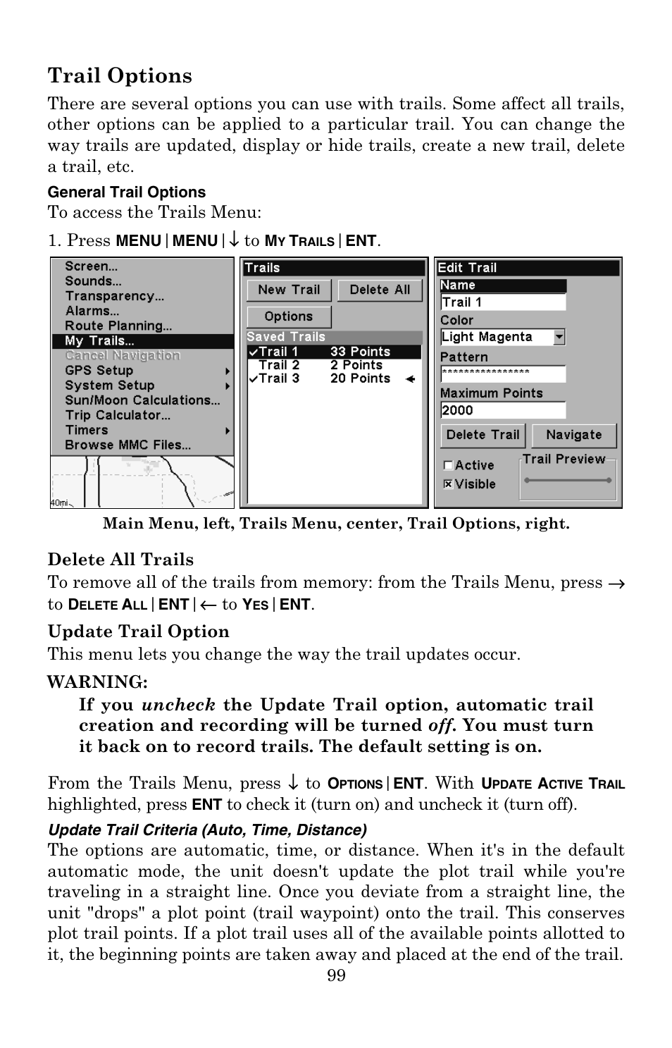 Trail options | Eagle Electronics IntelliMap 500C User Manual | Page 105 / 140