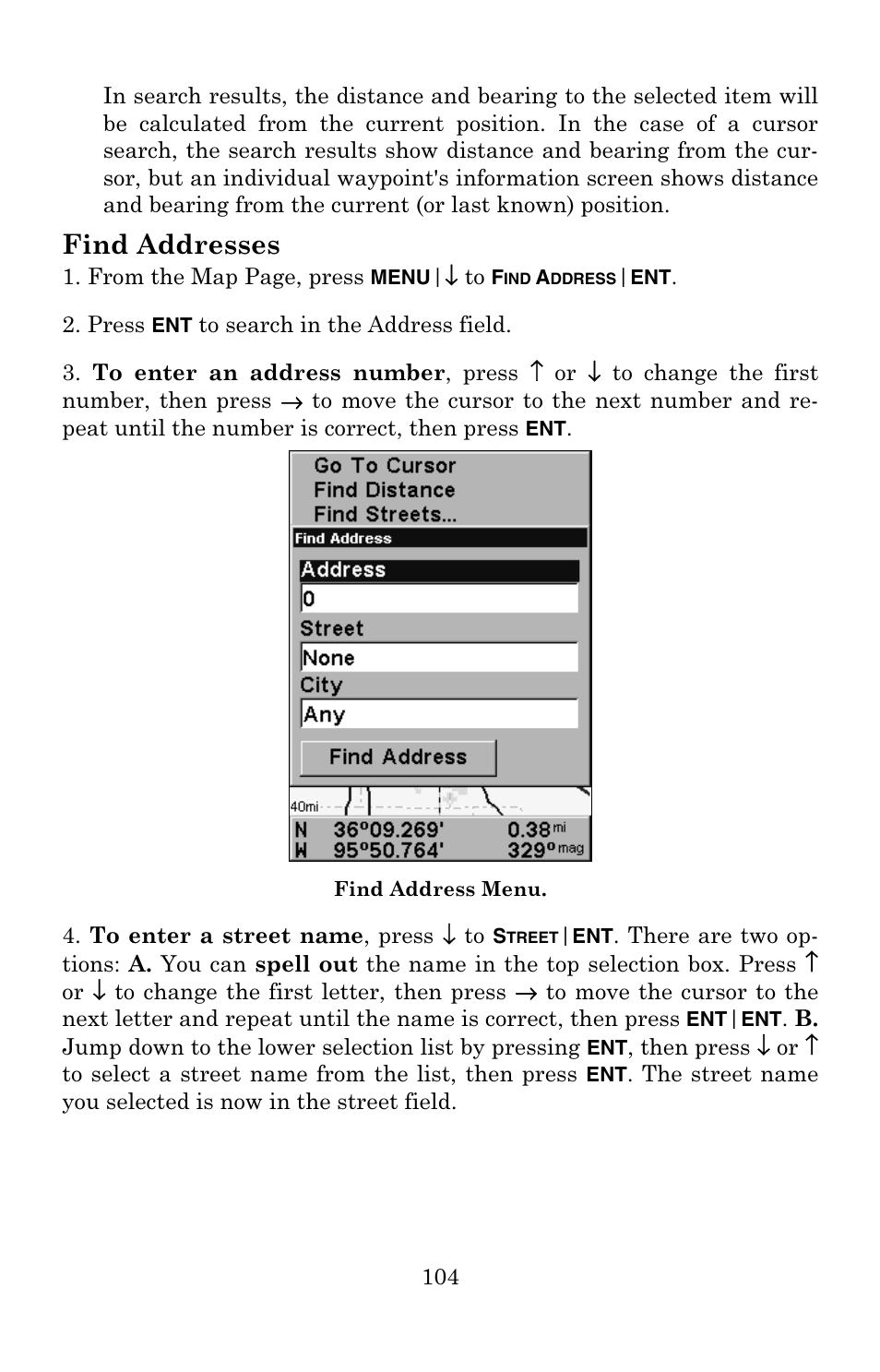 Find addresses | Eagle Electronics IntelliMap 500C User Manual | Page 110 / 140