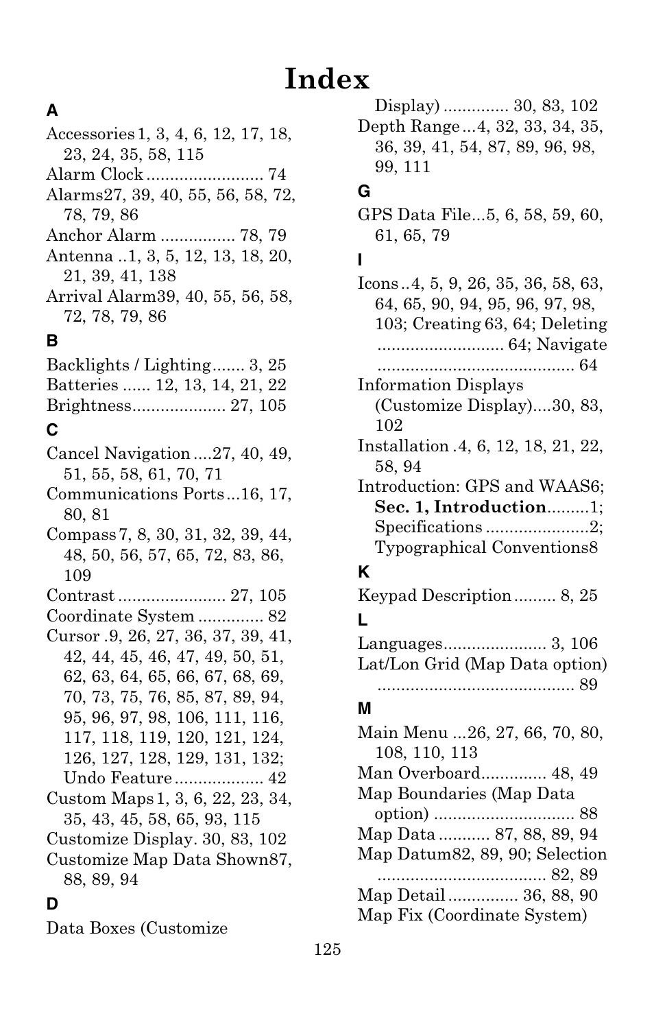 Index | Eagle Electronics IntelliMap 500C User Manual | Page 131 / 140