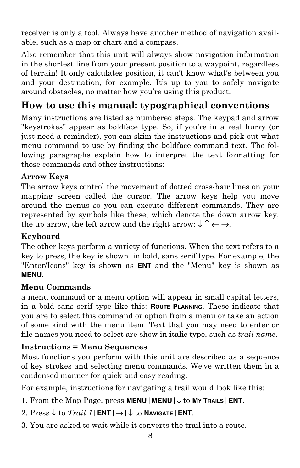 How to use this manual: typographical conventions | Eagle Electronics IntelliMap 500C User Manual | Page 14 / 140