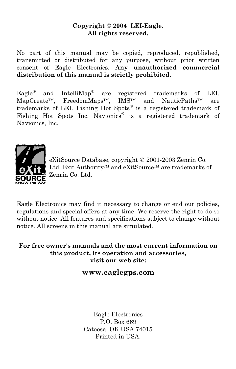 Eagle Electronics IntelliMap 500C User Manual | Page 2 / 140