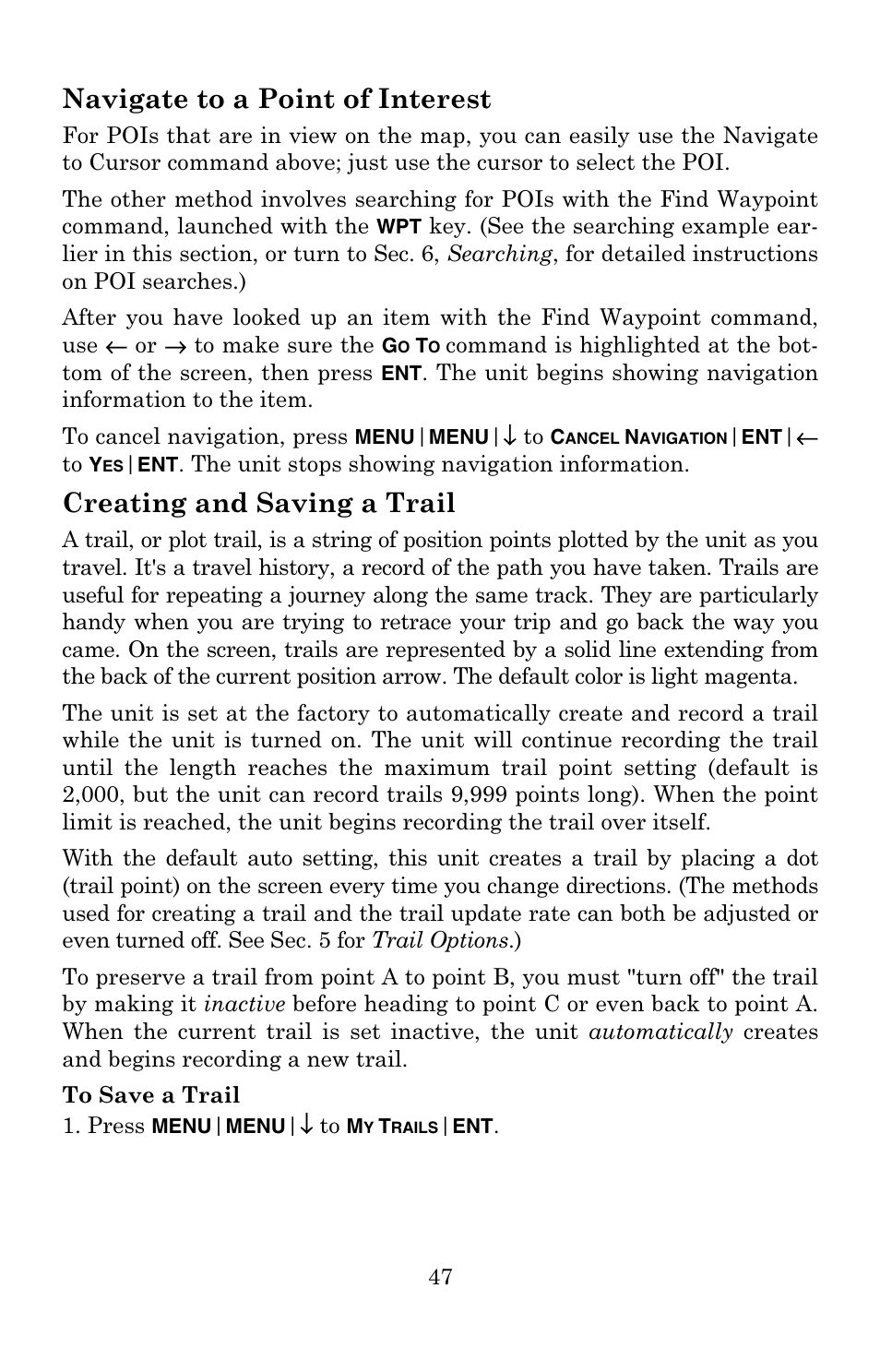 Navigate to a point of interest, Creating and saving a trail | Eagle Electronics IntelliMap 500C User Manual | Page 53 / 140