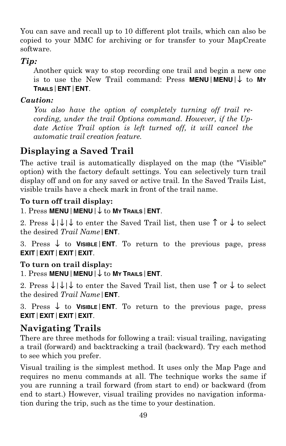 Displaying a saved trail, Navigating trails | Eagle Electronics IntelliMap 500C User Manual | Page 55 / 140