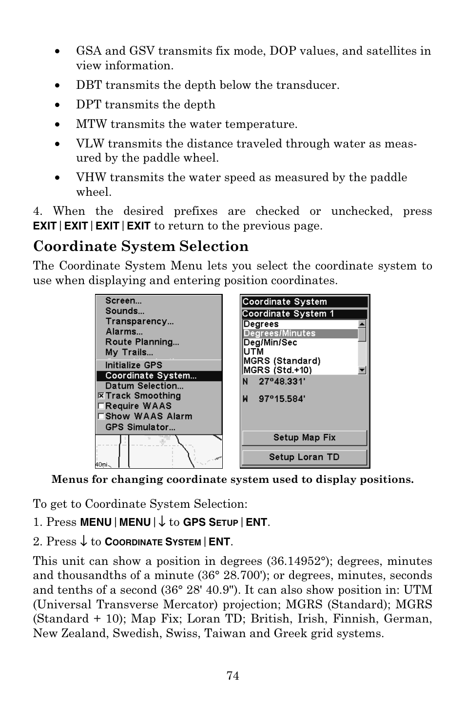 Coordinate system selection | Eagle Electronics IntelliMap 500C User Manual | Page 80 / 140