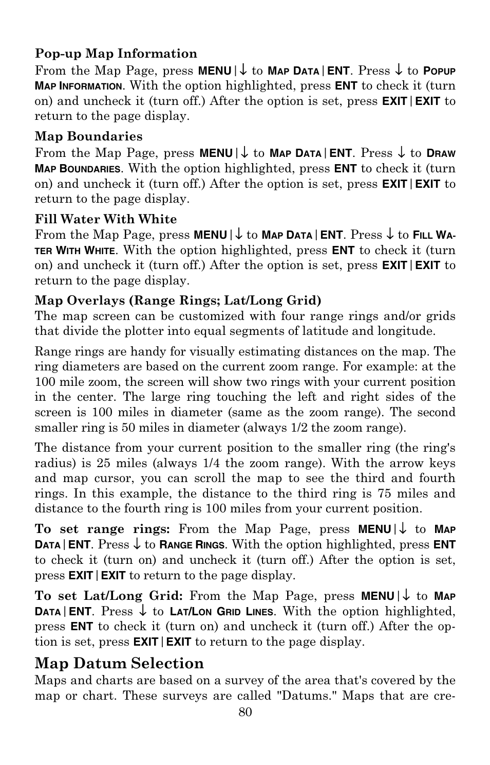 Map datum selection | Eagle Electronics IntelliMap 500C User Manual | Page 86 / 140