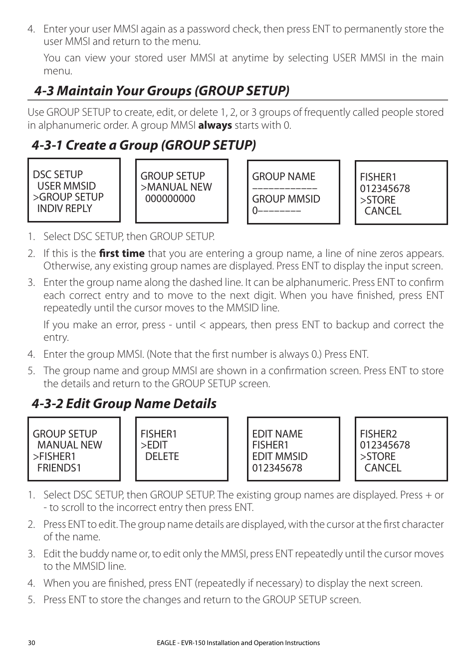 3 maintain your groups (group setup), 3-1 create a group (group setup), 3-2 edit group name details | Eagle Electronics EVR-150 User Manual | Page 30 / 60