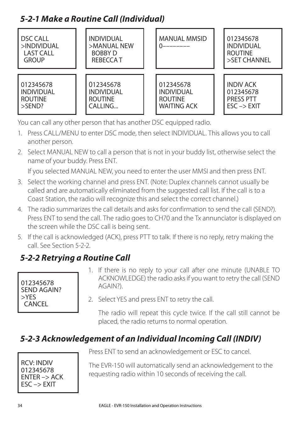 2-1 make a routine call (individual), 2-2 retrying a routine call | Eagle Electronics EVR-150 User Manual | Page 34 / 60