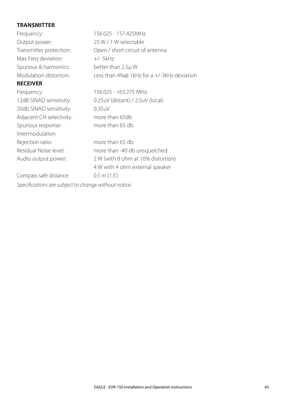 Eagle Electronics EVR-150 User Manual | Page 43 / 60