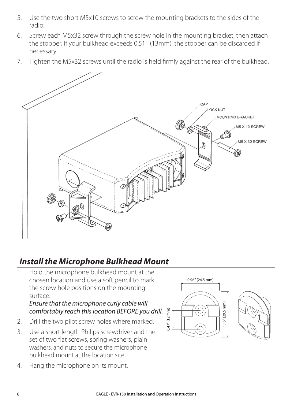Install the microphone bulkhead mount | Eagle Electronics EVR-150 User Manual | Page 8 / 60