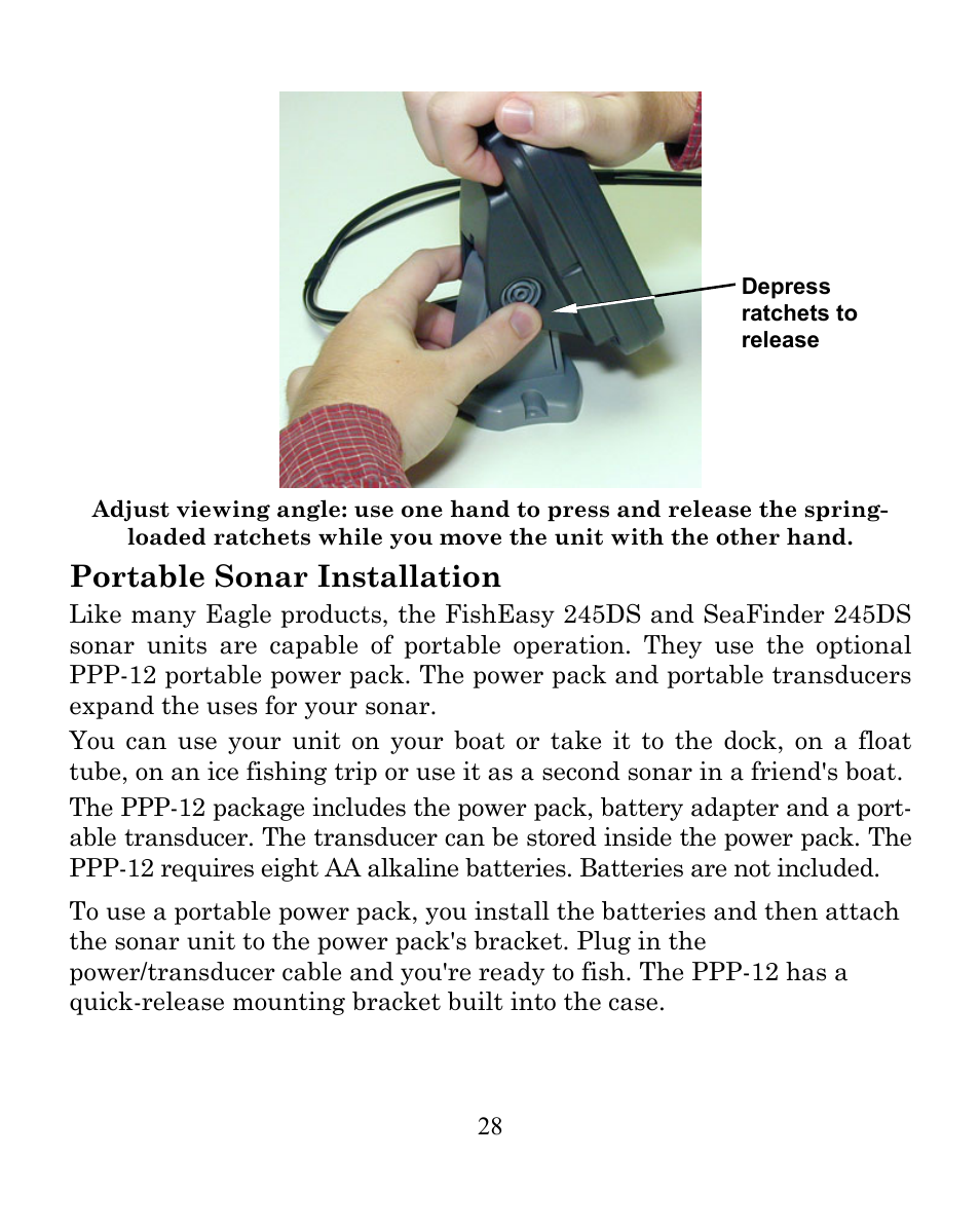 Portable sonar installation | Eagle Electronics FISHEASY 245DS User Manual | Page 32 / 72