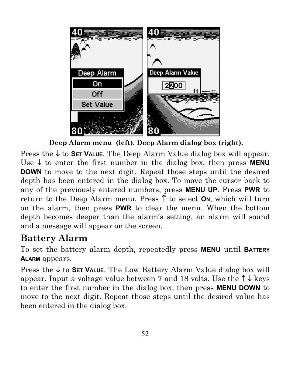 Battery alarm | Eagle Electronics FISHEASY 245DS User Manual | Page 56 / 72