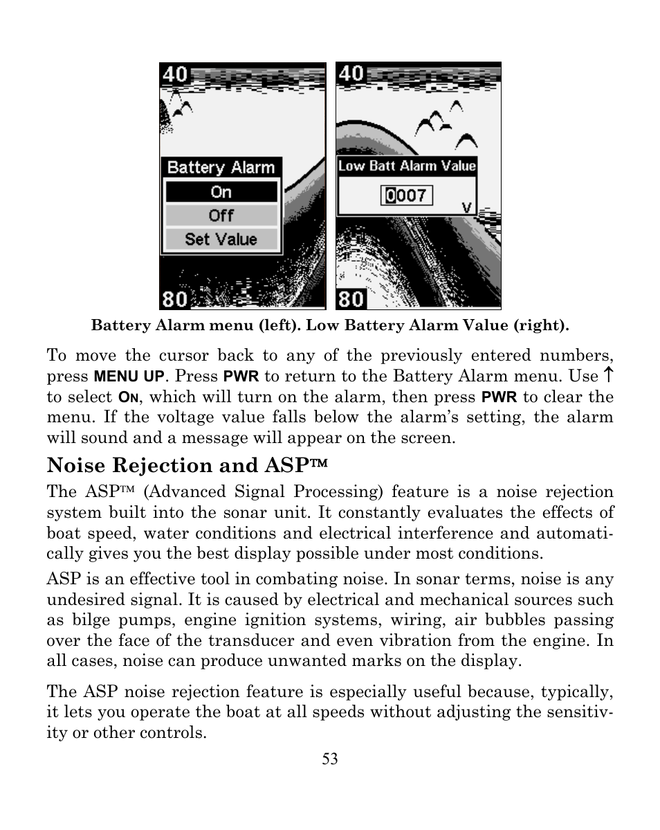 Noise rejection and asp | Eagle Electronics FISHEASY 245DS User Manual | Page 57 / 72