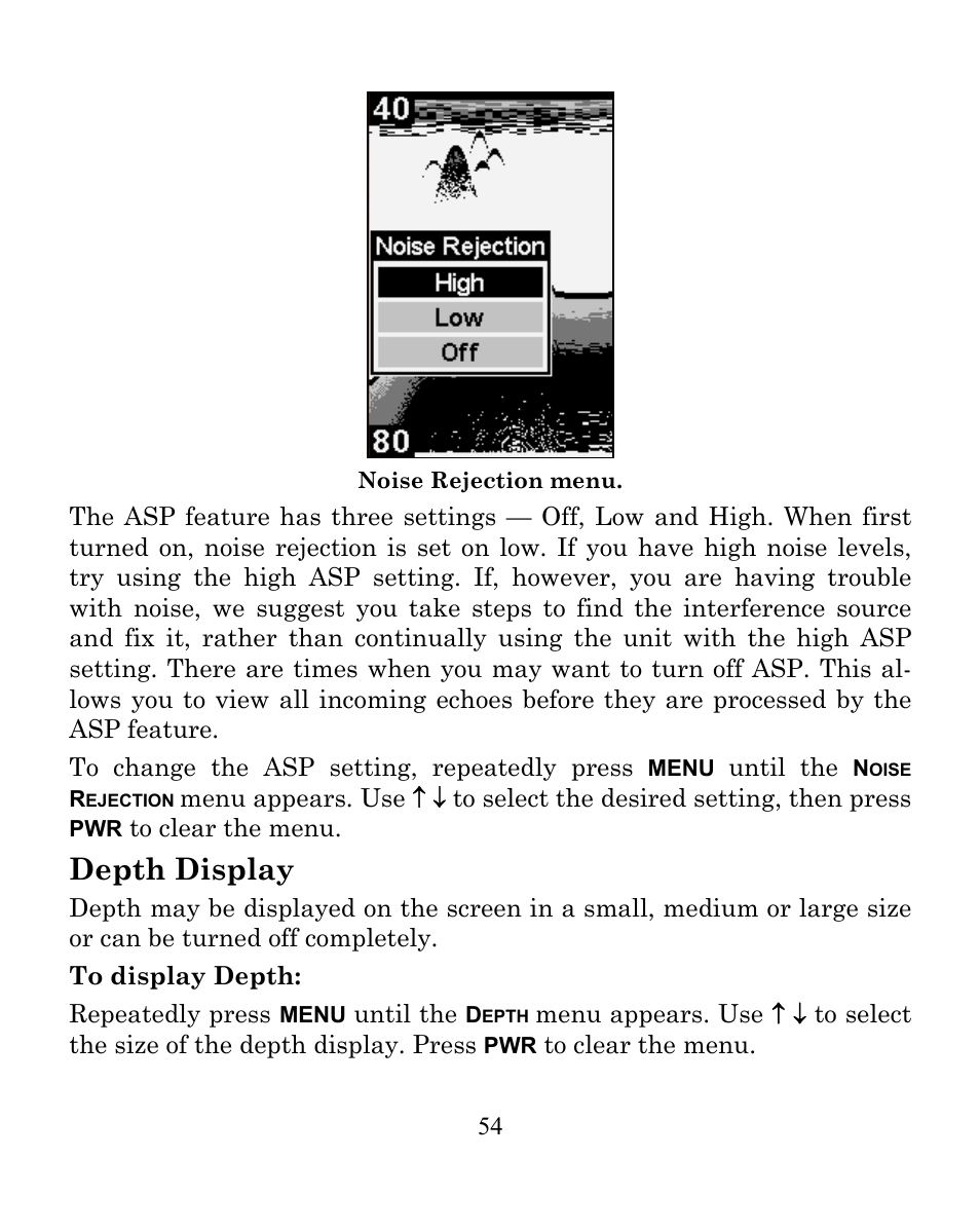 Depth display | Eagle Electronics FISHEASY 245DS User Manual | Page 58 / 72