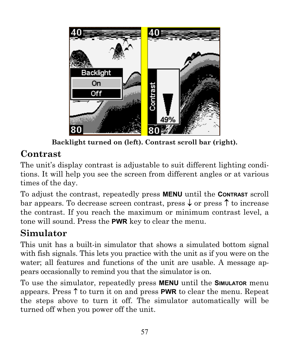 Contrast, Simulator | Eagle Electronics FISHEASY 245DS User Manual | Page 61 / 72