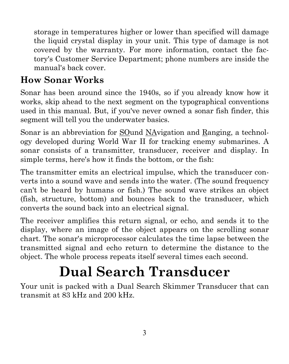 Dual search transducer, How sonar works | Eagle Electronics FISHEASY 245DS User Manual | Page 7 / 72