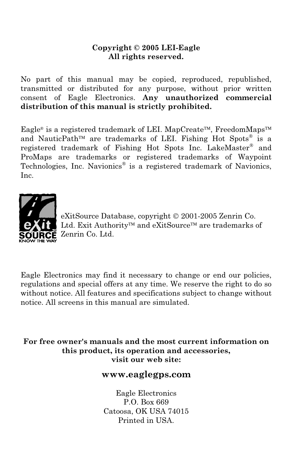 Eagle Electronics 642c iGPS User Manual | Page 2 / 132