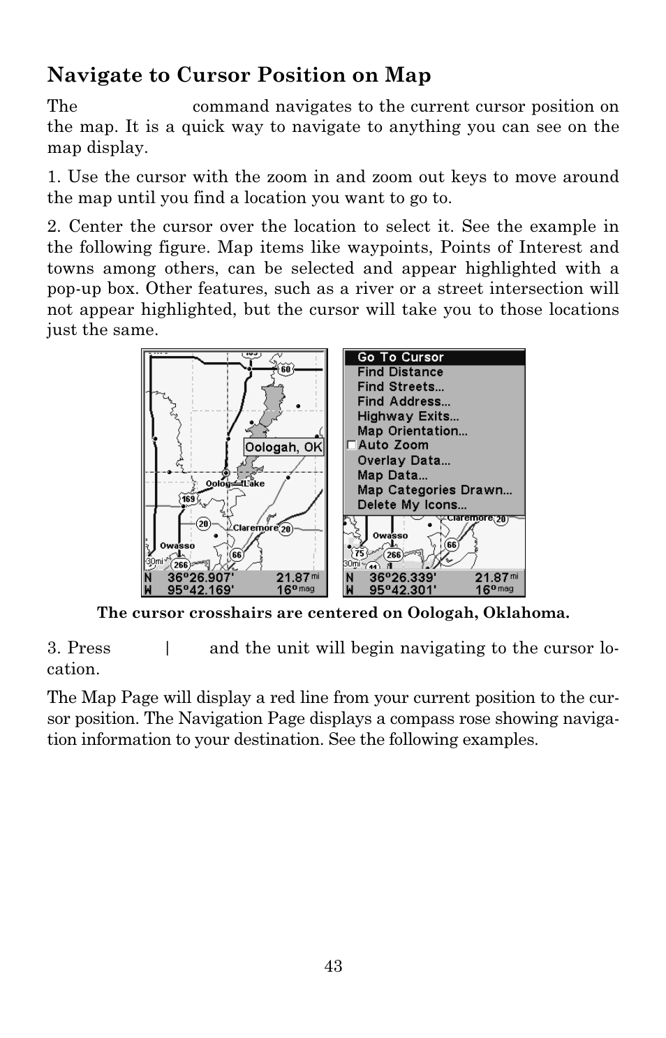 Navigate to cursor position on map | Eagle Electronics 642c iGPS User Manual | Page 49 / 132