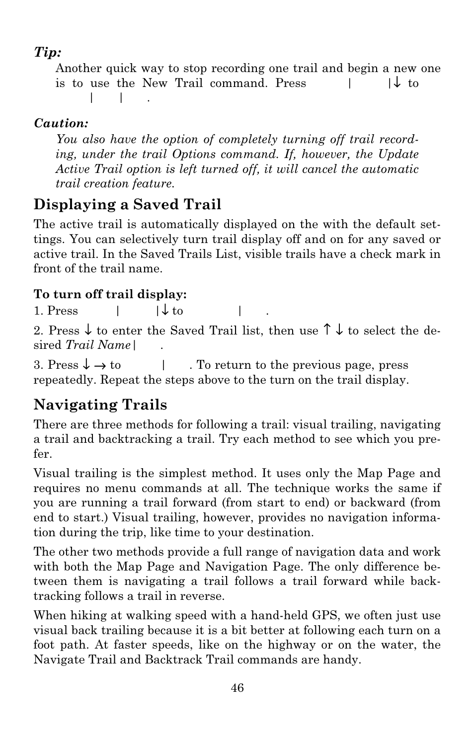 Displaying a saved trail, Navigating trails | Eagle Electronics 642c iGPS User Manual | Page 52 / 132