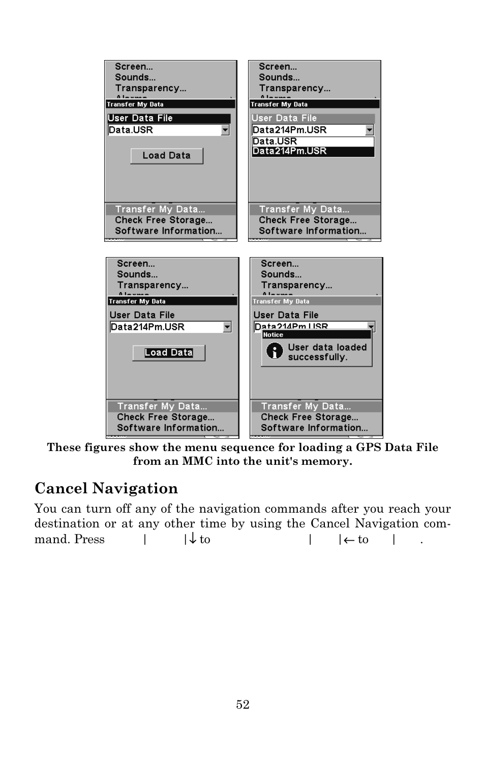 Cancel navigation | Eagle Electronics 642c iGPS User Manual | Page 58 / 132