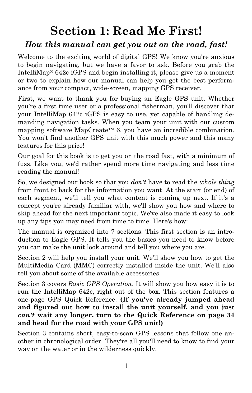 How this manual can get you out on the road, fast | Eagle Electronics 642c iGPS User Manual | Page 7 / 132