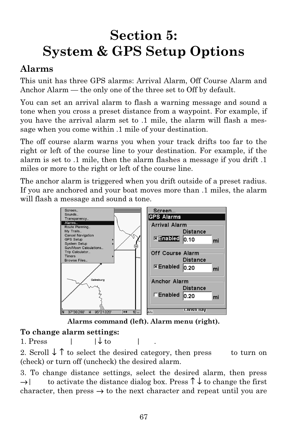 Alarms | Eagle Electronics 642c iGPS User Manual | Page 73 / 132