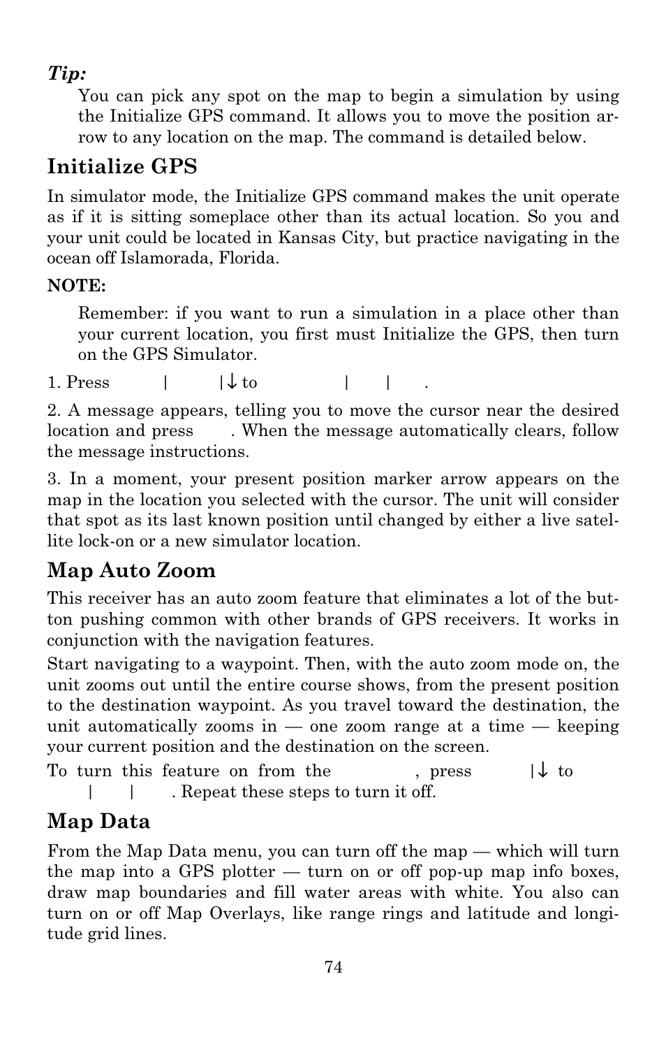 Initialize gps, Map auto zoom, Map data | Eagle Electronics 642c iGPS User Manual | Page 80 / 132