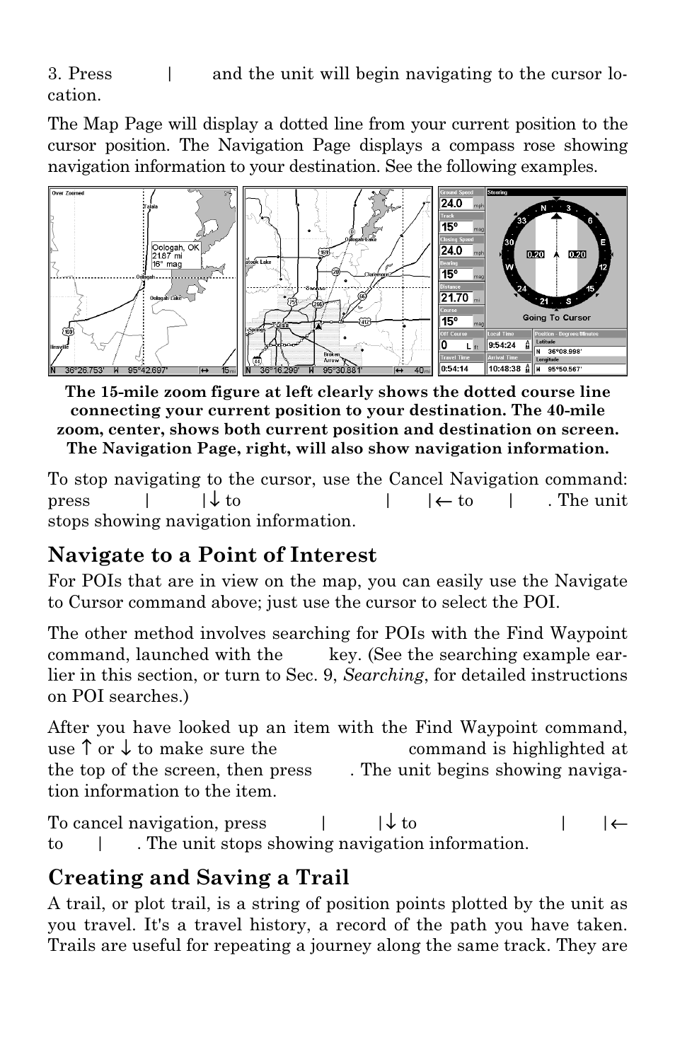 Navigate to a point of interest, Creating and saving a trail | Eagle Electronics FishElite User Manual | Page 122 / 204