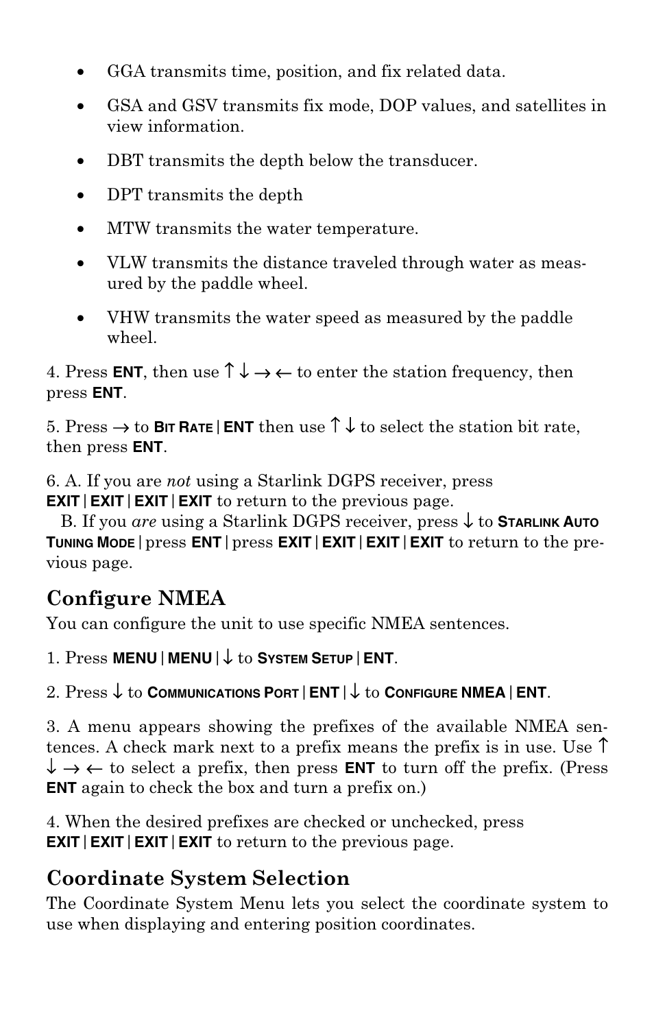 Configure nmea, Coordinate system selection | Eagle Electronics FishElite User Manual | Page 149 / 204