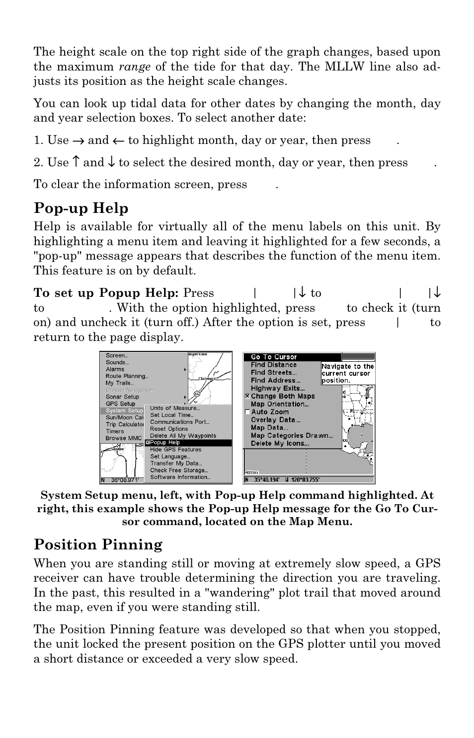 Pop-up help, Position pinning | Eagle Electronics FishElite User Manual | Page 165 / 204