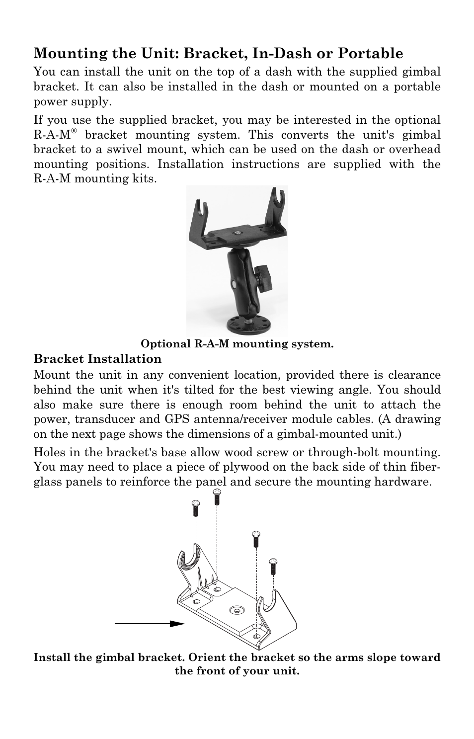 Mounting the unit: bracket, in-dash or portable | Eagle Electronics FishElite User Manual | Page 45 / 204