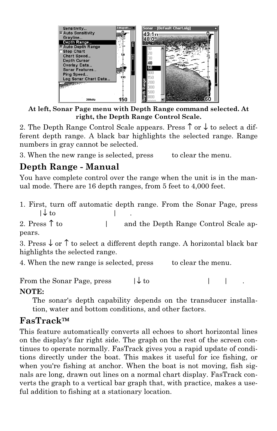 Depth range - manual, Fastrack | Eagle Electronics FishElite User Manual | Page 71 / 204