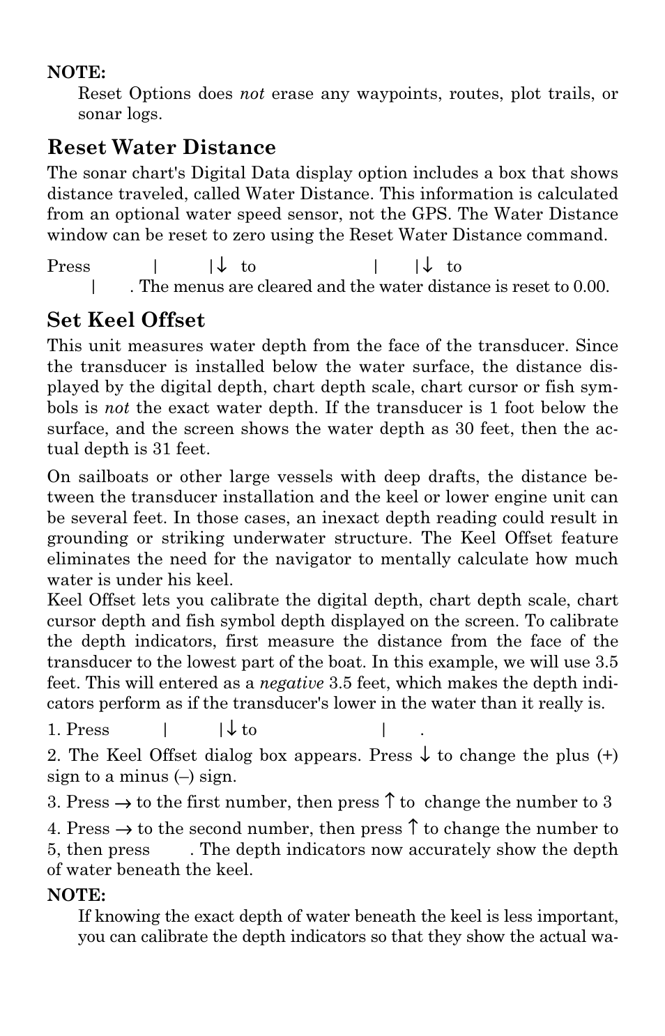 Reset water distance, Set keel offset | Eagle Electronics FishElite User Manual | Page 84 / 204