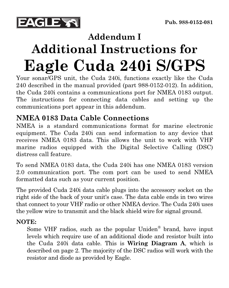 Eagle Electronics CUDA 240I S User Manual | 8 pages