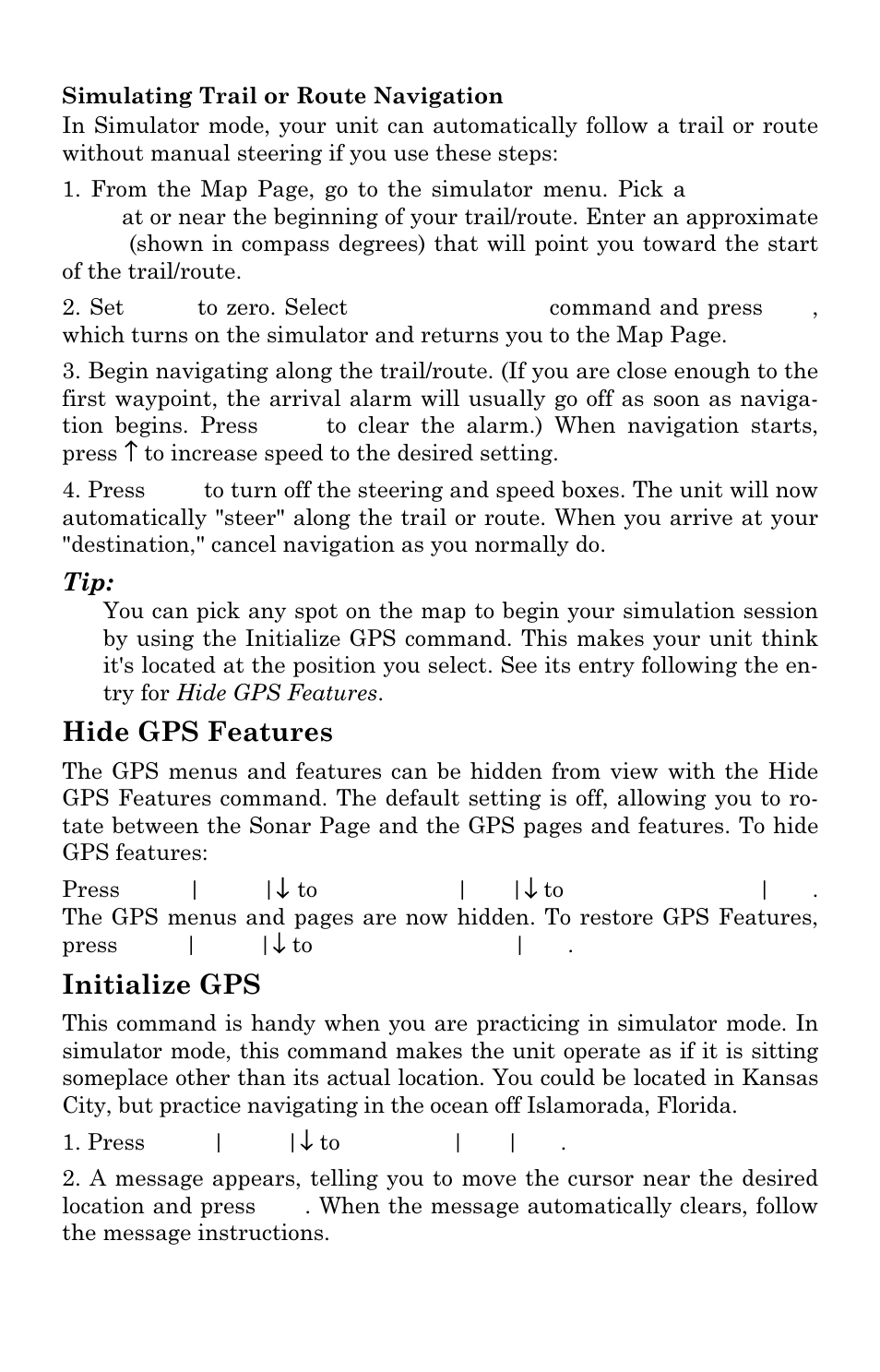 Hide gps features, Initialize gps | Eagle Electronics SeaCharter 502cDF User Manual | Page 147 / 196