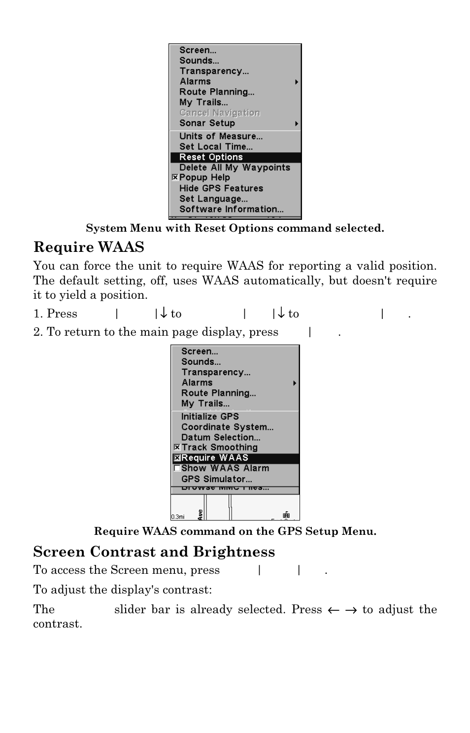 Require waas, Screen contrast and brightness | Eagle Electronics SeaCharter 502cDF User Manual | Page 160 / 196